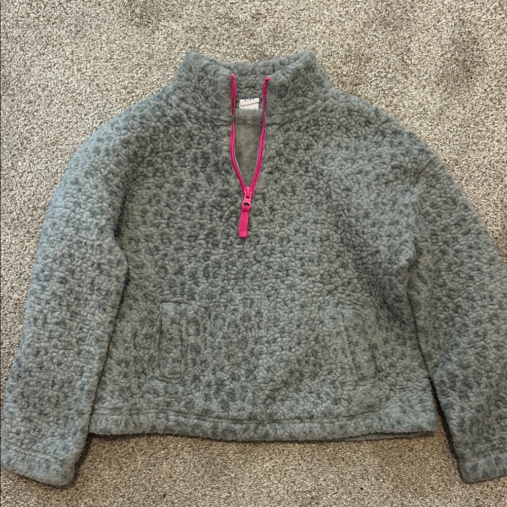 GAP Gray Sherpa Half-Zip Jacket with Pink Trim